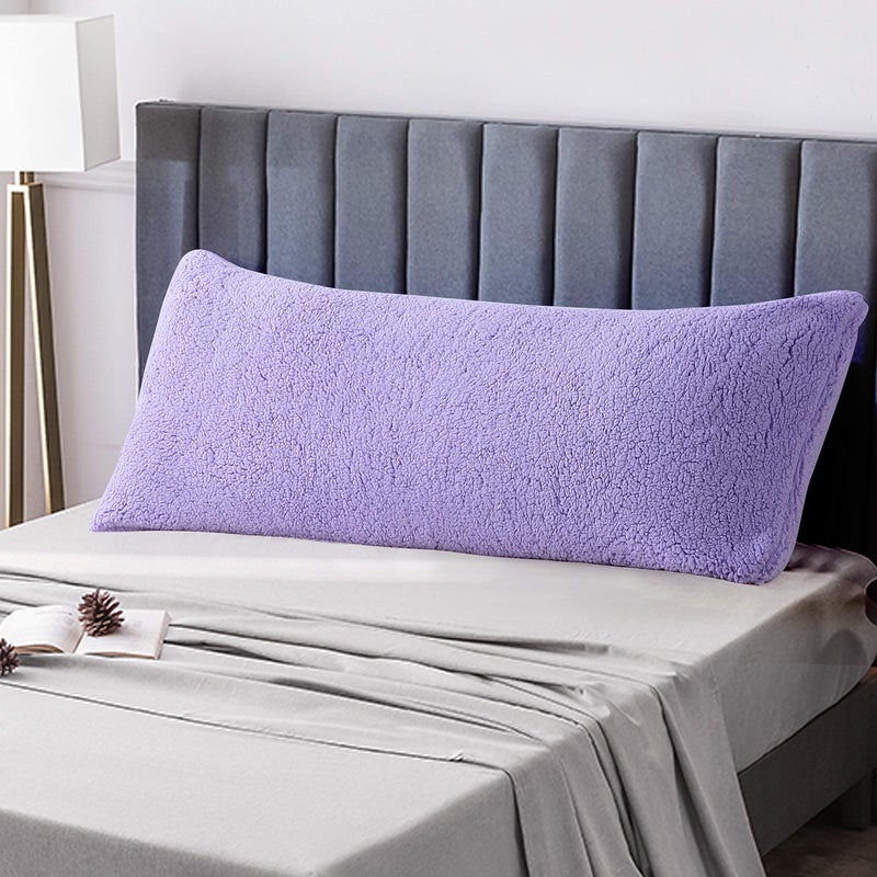 Reafort Ultra Soft Sherpa Body Pillow Cover/Case with Zipper Closure 21"x54" (21"x54" Body Pillow Cover, Lilac) - Image 2